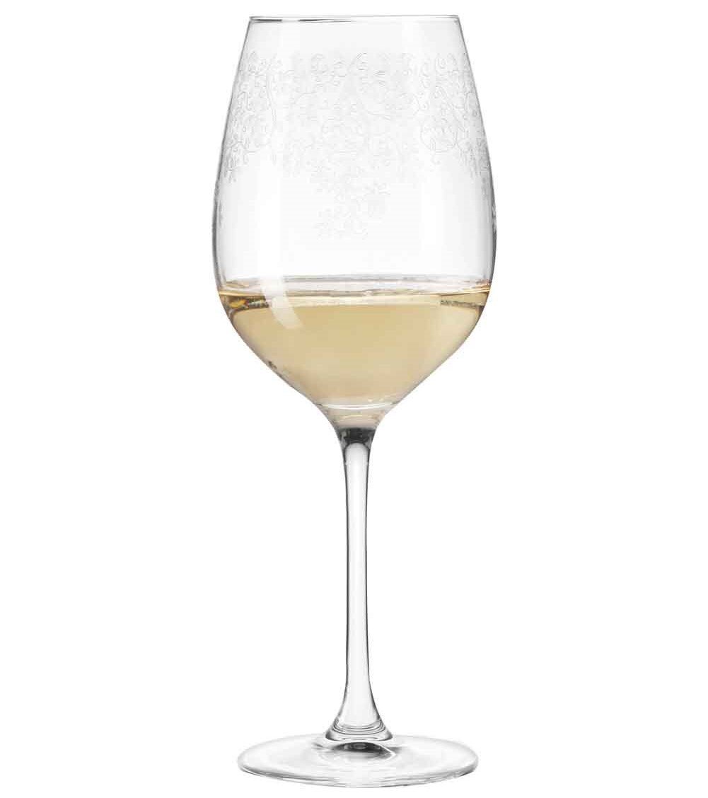 Leonardo Weissweinglas CHATEAU Weißweinglas Chateau mit feinem Muster, gefüllt mit Weißwein, seitliche Ansicht
