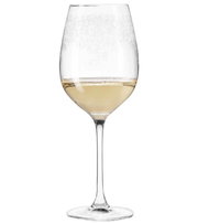 Weißweinglas Chateau mit feinem Muster, gefüllt mit Weißwein, seitliche Ansicht