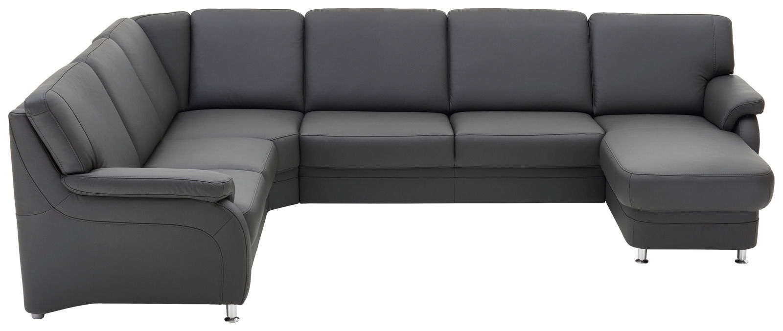 Graue Polsterrundecke in L-Form, Perspektive von vorne