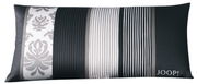 Kissenbezug mit Streifen- und Ornamentmuster in Schwarz, Weiß und Grau, mit der Aufschrift 'JOOP!' in der rechten unteren Ecke, Vorderansicht.
