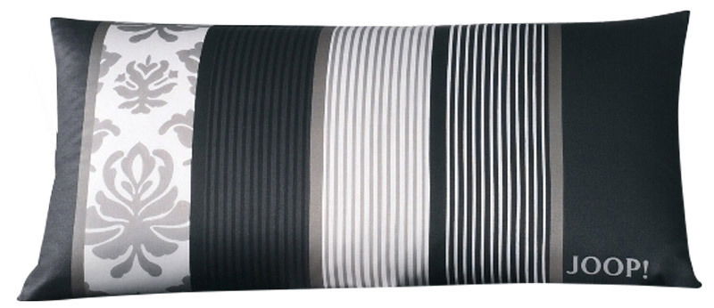 JOOP! Kissenbezug ORNAMENT STRIPE EX Kissenbezug mit Streifen- und Ornamentmuster in Schwarz, Weiß und Grau, mit der Aufschrift 'JOOP!' in der rechten unteren Ecke, Vorderansicht.