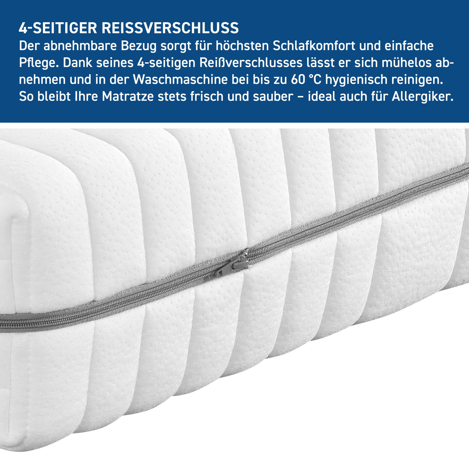 Kaltschaummatratze H2 mit 4-seitigem Reißverschluss, seitliche Perspektive
