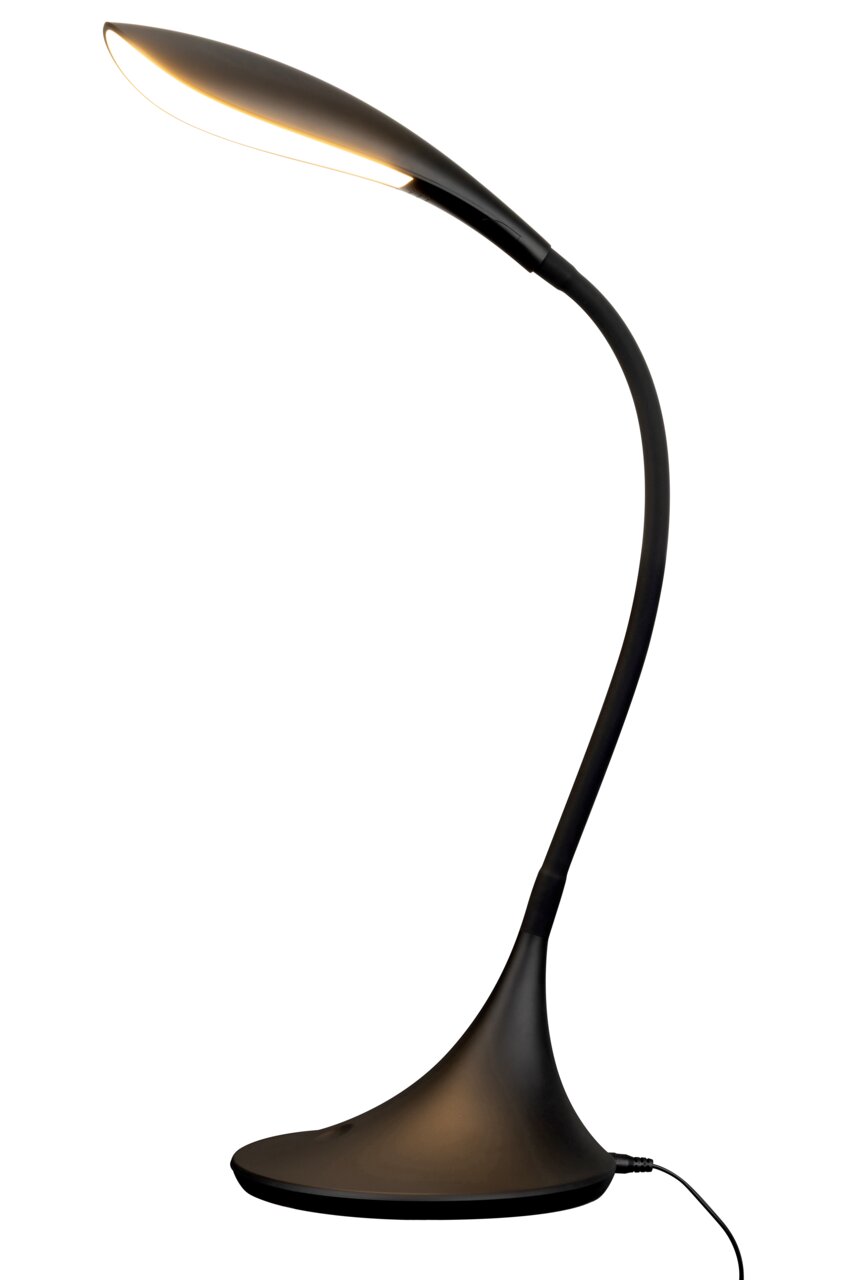 Moderne schwarze Schreibtischleuchte mit flexiblem Hals, seitliche Perspektive