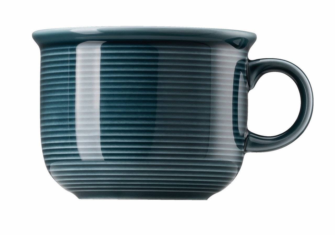 Thomas Kaffee-Obertasse Trend Colour Kaffee-Obertasse in Night Blue mit feinen horizontalen Linien, seitliche Ansicht