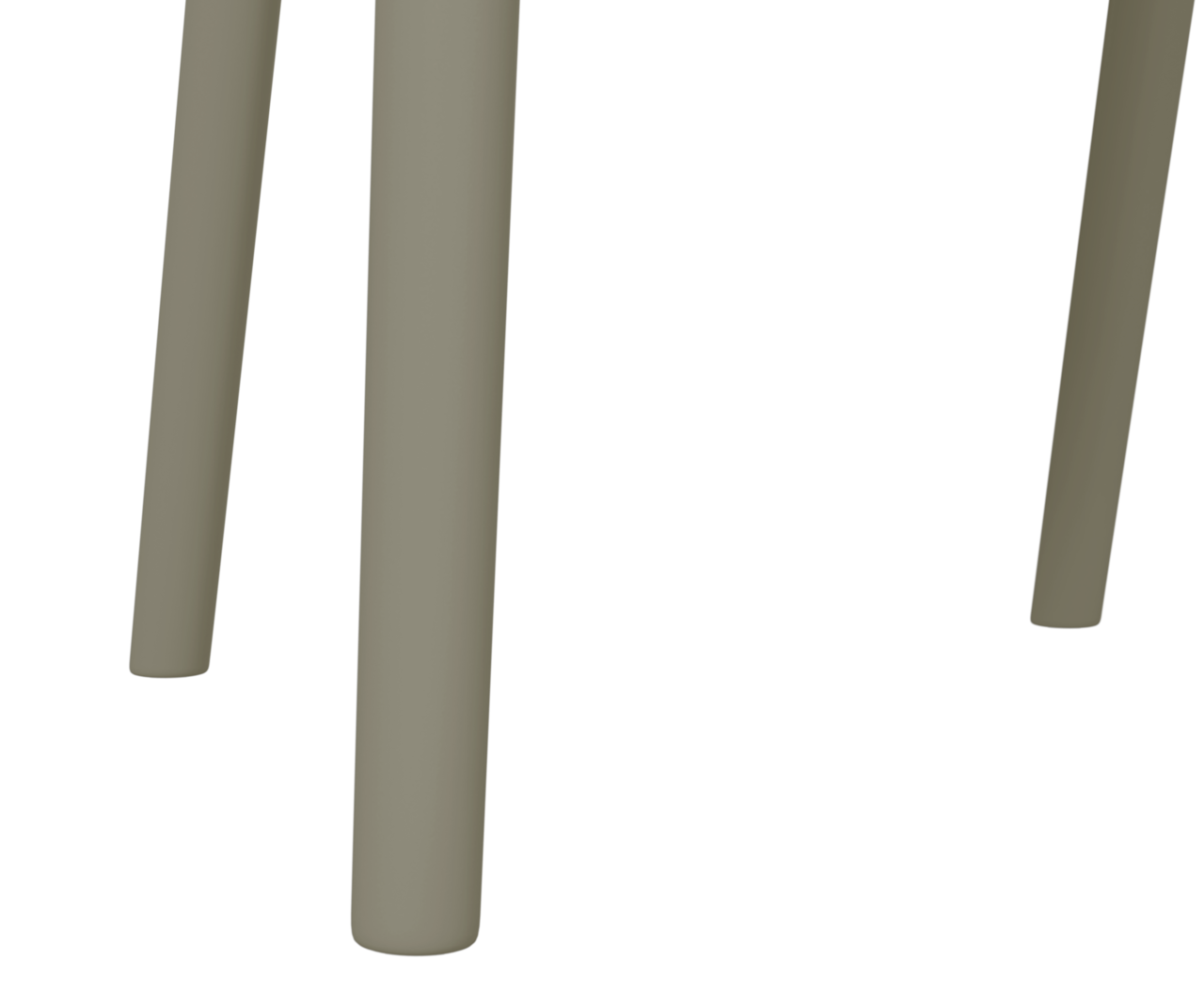 Nahaufnahme der Beine eines Stapelsessels aus Metall, seitliche Perspektive