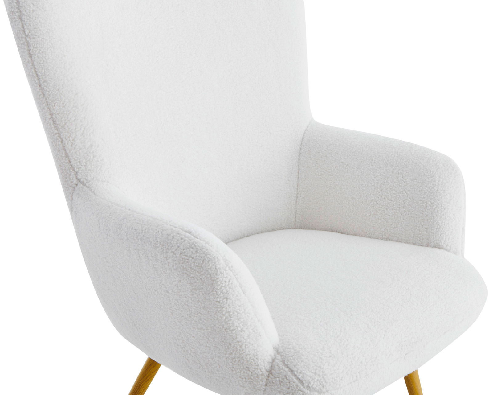 Ti´me Sessel mit Hocker RICARDA Moderner weißer Sessel mit weichem Stoffbezug und goldenen Beinen, seitliche Perspektive