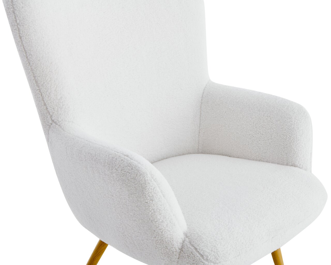 Ti´me Sessel mit Hocker RICARDA Moderner weißer Sessel mit weichem Stoffbezug und goldenen Beinen, seitliche Perspektive