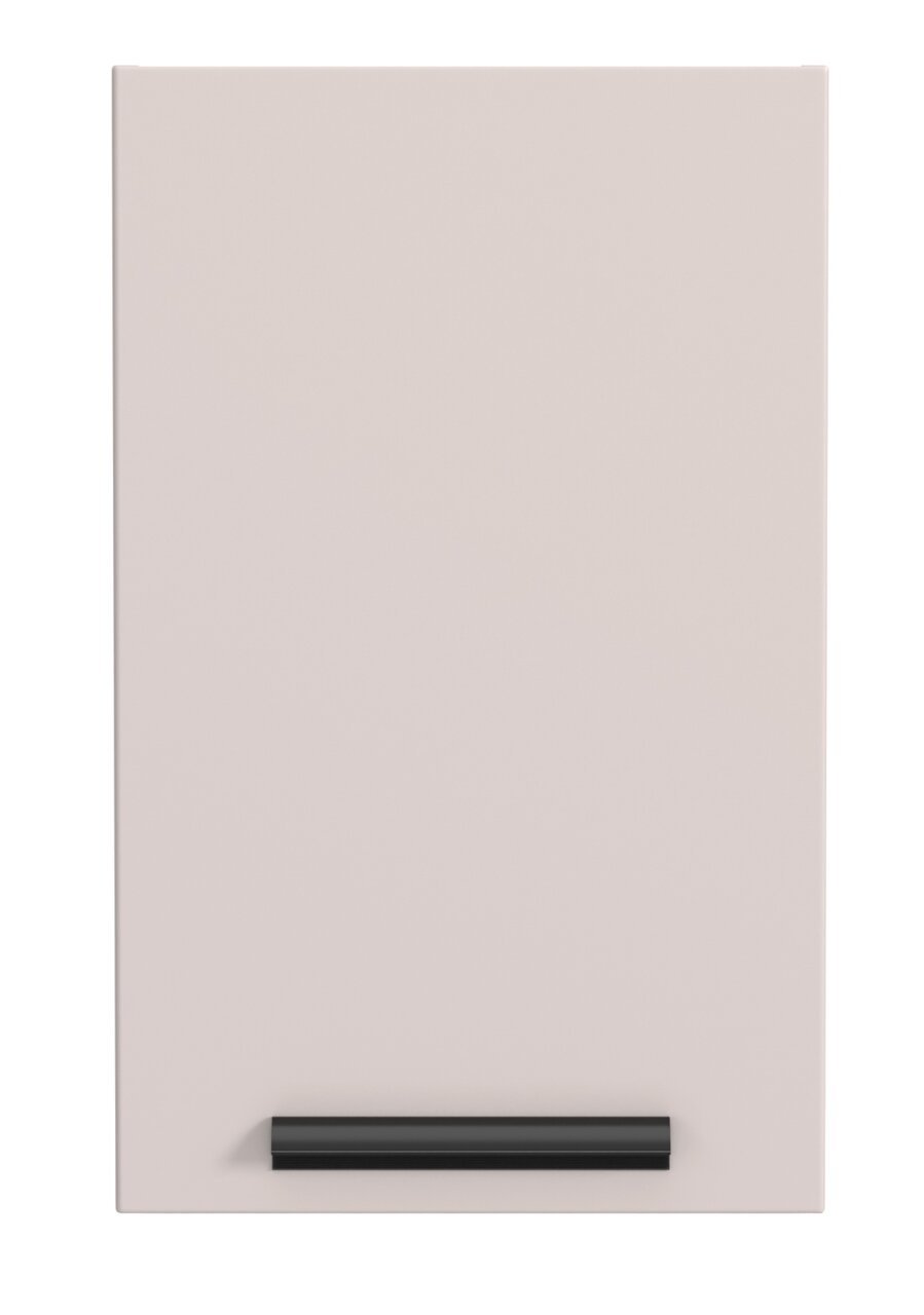 Hängeschrank in Frontansicht mit schlichtem Design und schwarzem Griff