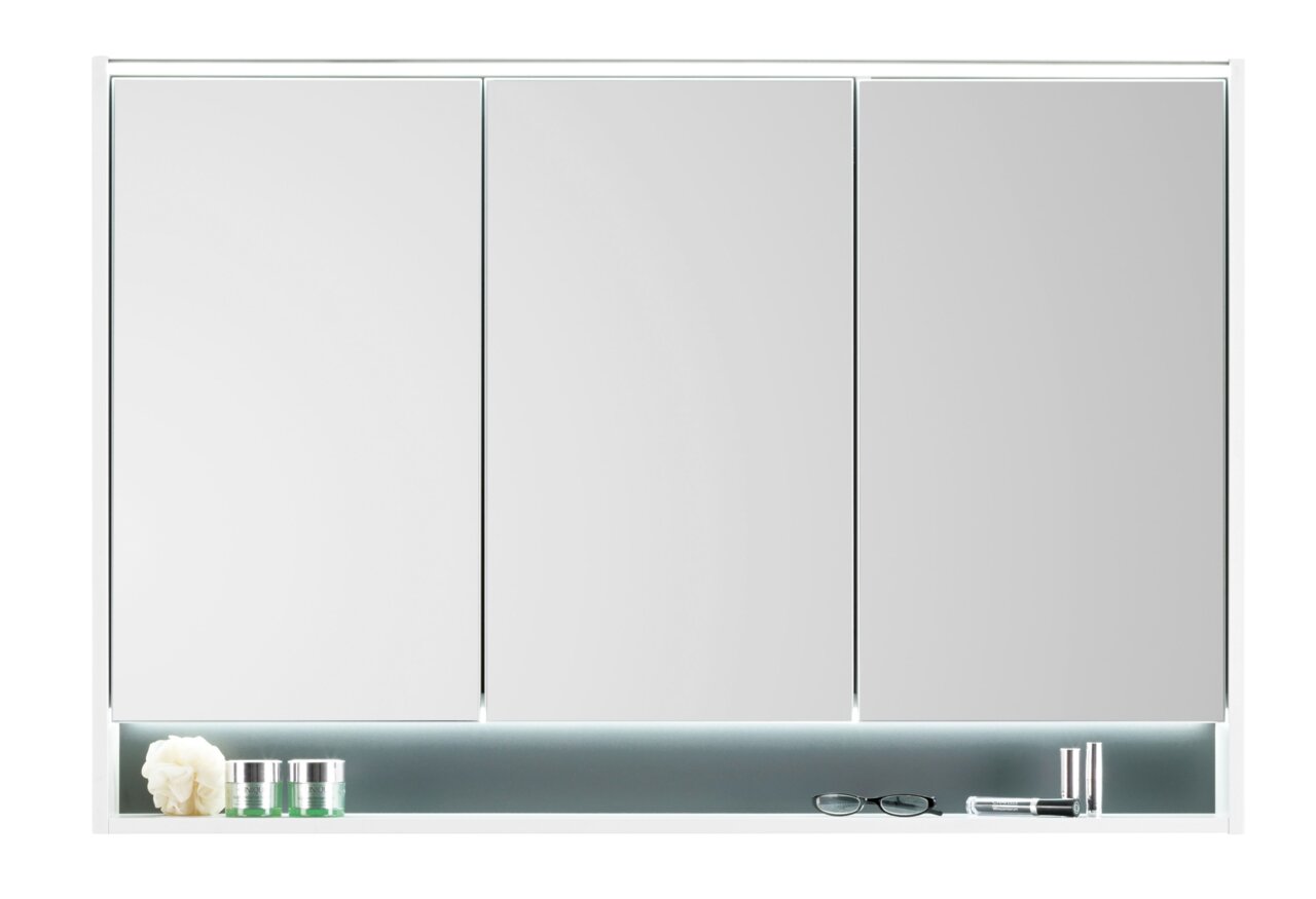 Voleo Spiegelschrank FREYA Moderner Spiegelschrank mit drei Türen und integrierter Beleuchtung, Frontalansicht