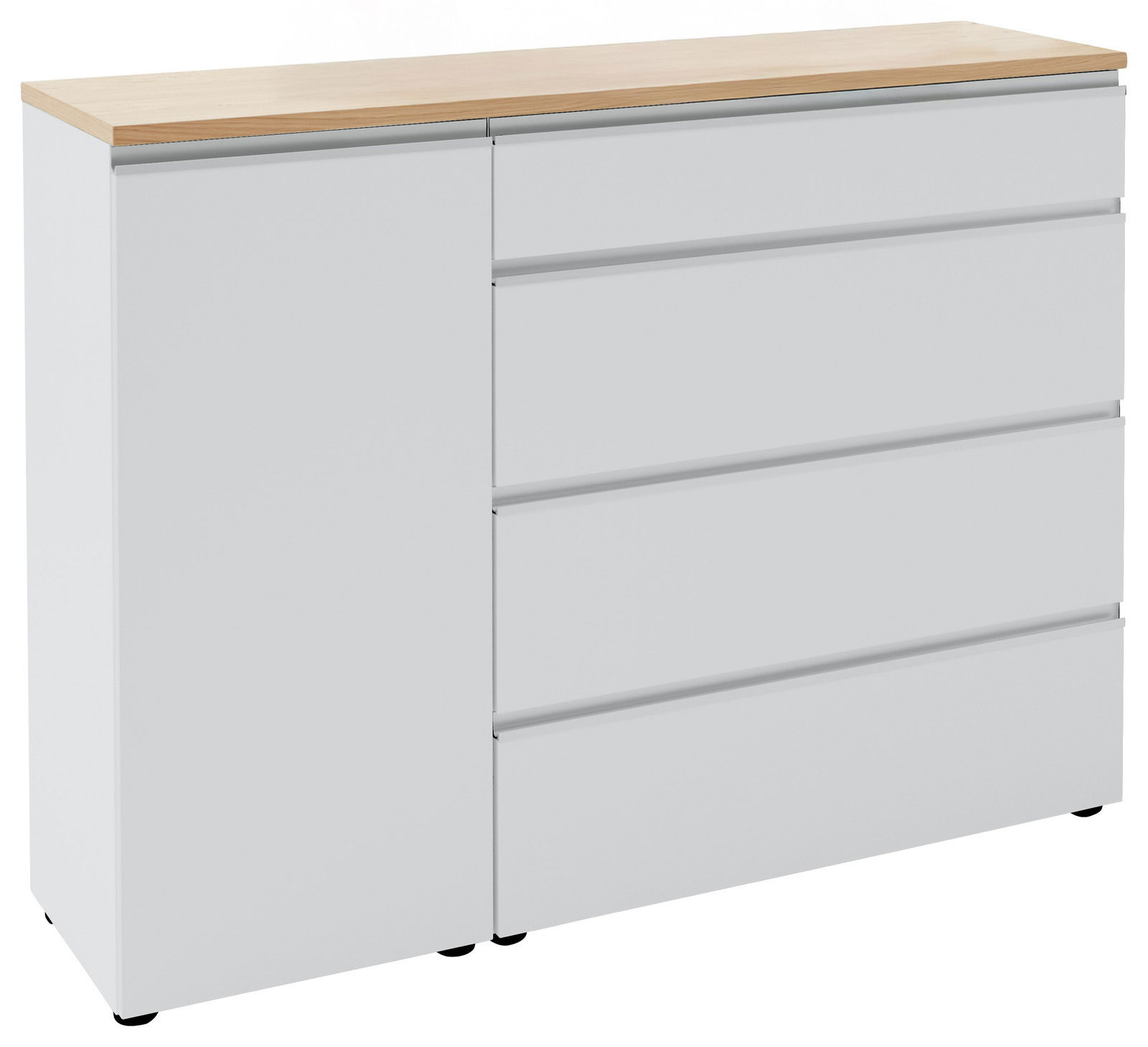 Dieter Knoll Kombi-Kommode 135 LENDINA Weiße Kombi-Kommode mit vier Schubladen und einer Tür, Holzoberfläche, seitliche Perspektive