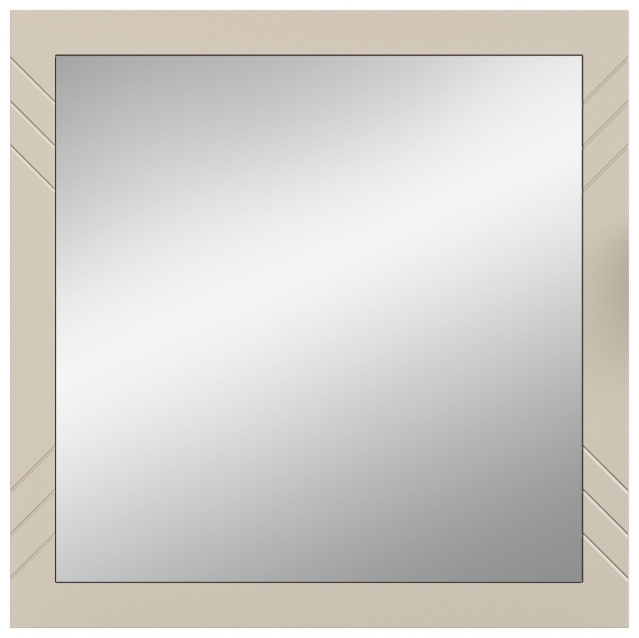 Quadratischer Spiegel mit beigem Rahmen und dekorativen Linien, Frontalansicht