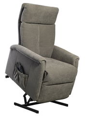 Grauer Fernsehsessel mit Hebefunktion, seitliche Perspektive