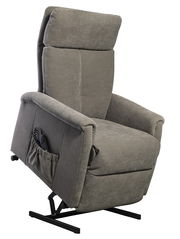 Grauer Fernsehsessel mit Hebefunktion, seitliche Perspektive