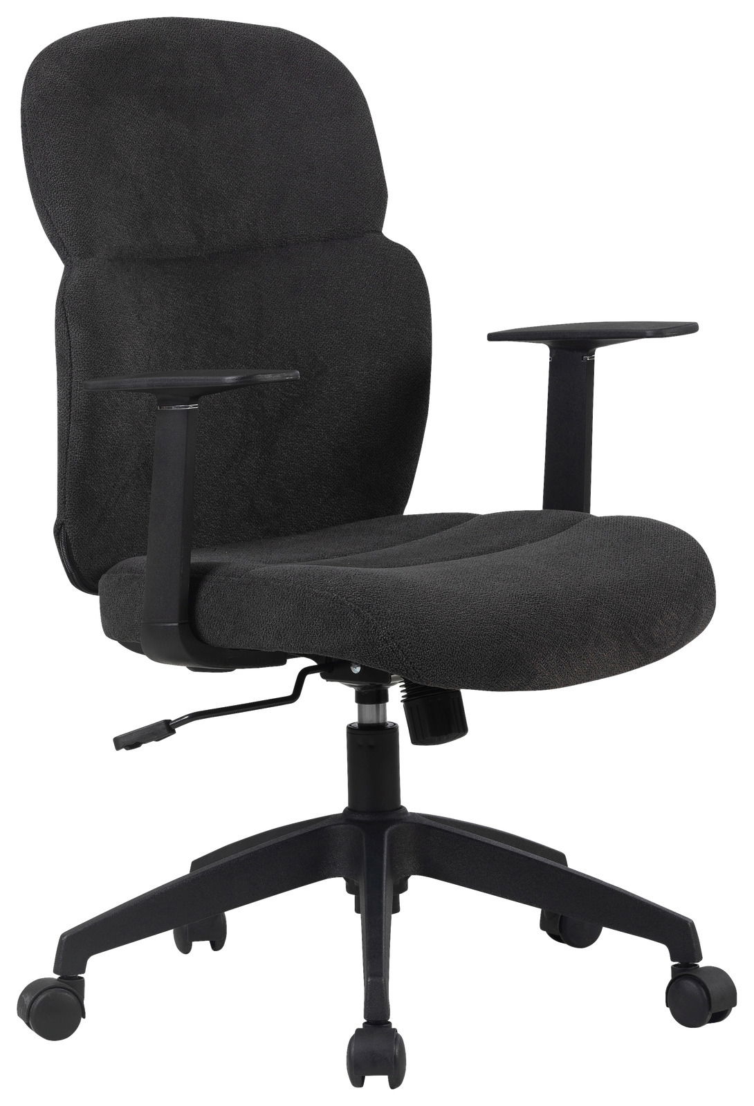 Schwarzer Drehstuhl mit Armlehnen, Seitenansicht