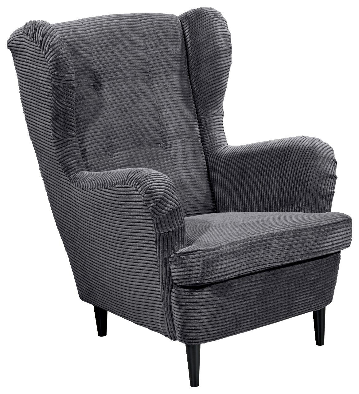 Z2 Sessel OSKAR Grauer Ohrensessel mit geripptem Stoffbezug, Vorderansicht