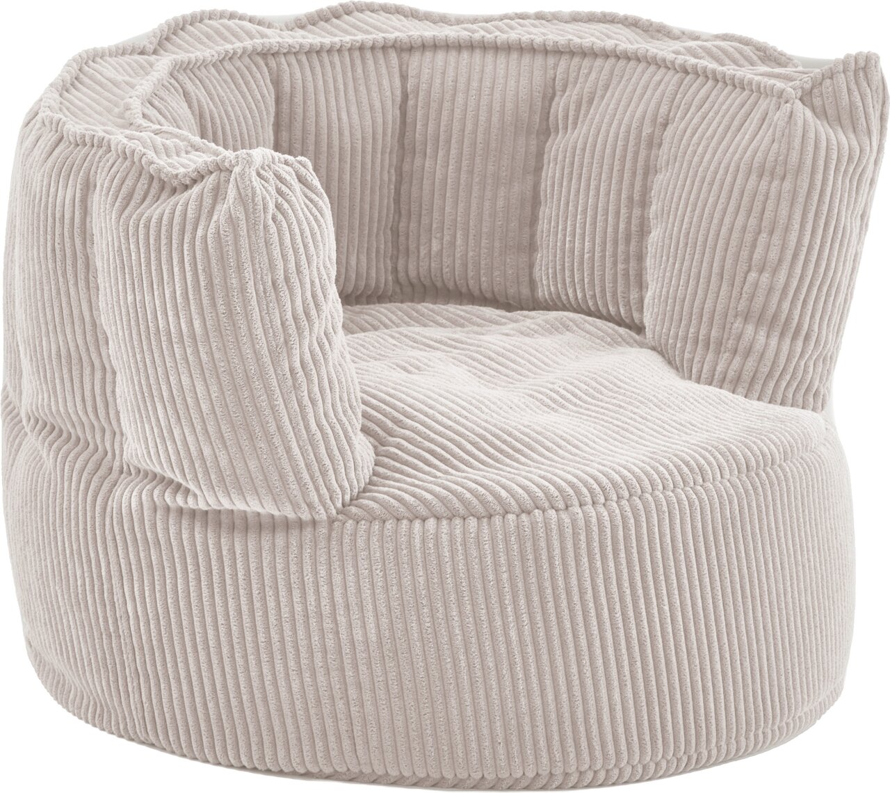 MID.YOU Sitzsack klein SNUGGLE Gemütlicher, kleiner Sitzsack aus beigem, geripptem Stoff, seitliche Perspektive