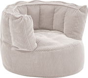 Gemütlicher, kleiner Sitzsack aus beigem, geripptem Stoff, seitliche Perspektive