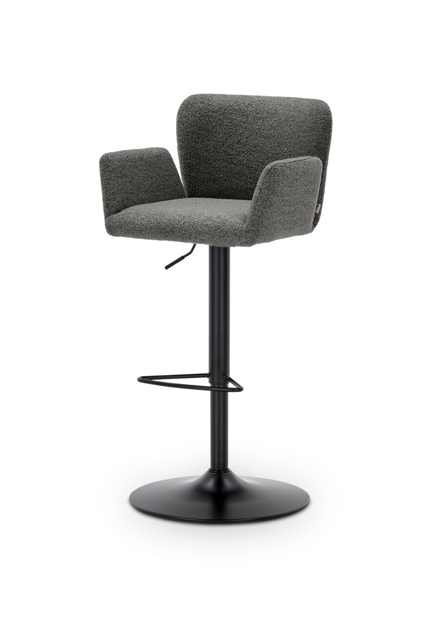 Set one by Musterring Barhocker SET ONE SALINAS Grauer Barhocker mit Armlehnen und schwarzem Standfuß, seitliche Perspektive