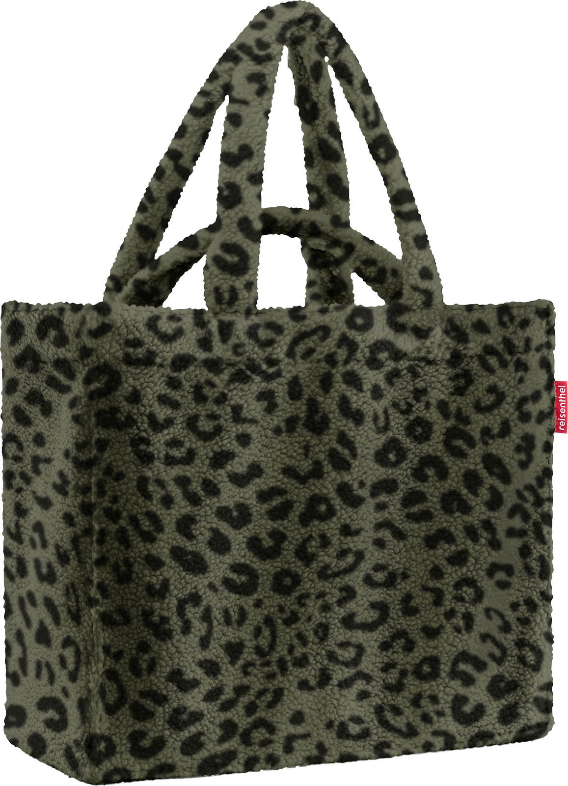 Leopardenmuster-Tasche aus weichem Material, seitliche Perspektive