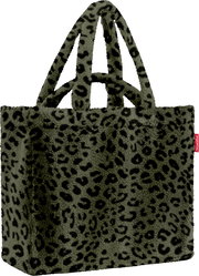 Leopardenmuster-Tasche aus weichem Material, seitliche Perspektive