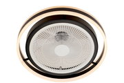 Moderner Deckenventilator mit LED-Beleuchtung, von unten betrachtet.