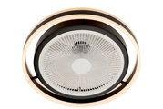 Moderne plafondventilator met ledverlichting, gezien van onderaf.