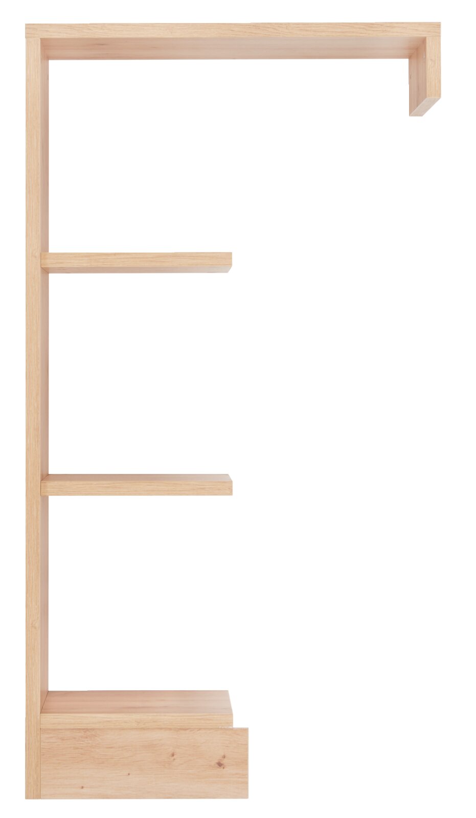 MyBaby Anstellregal für Wickelkommode LEO Seitenansicht eines Anstellregals aus Holz mit drei Regalböden, passend für eine Wickelkommode.