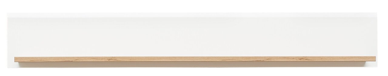 Modernes Wandboard in Weiß mit Holzleiste, frontale Ansicht