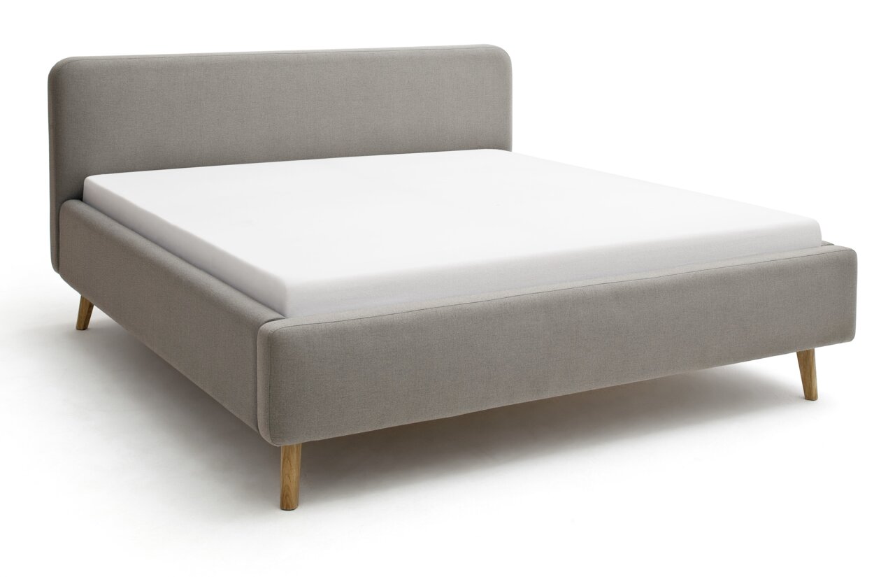 Z2 Polsterbett MATTIS Graues Polsterbett mit Holzfüßen, seitliche Perspektive