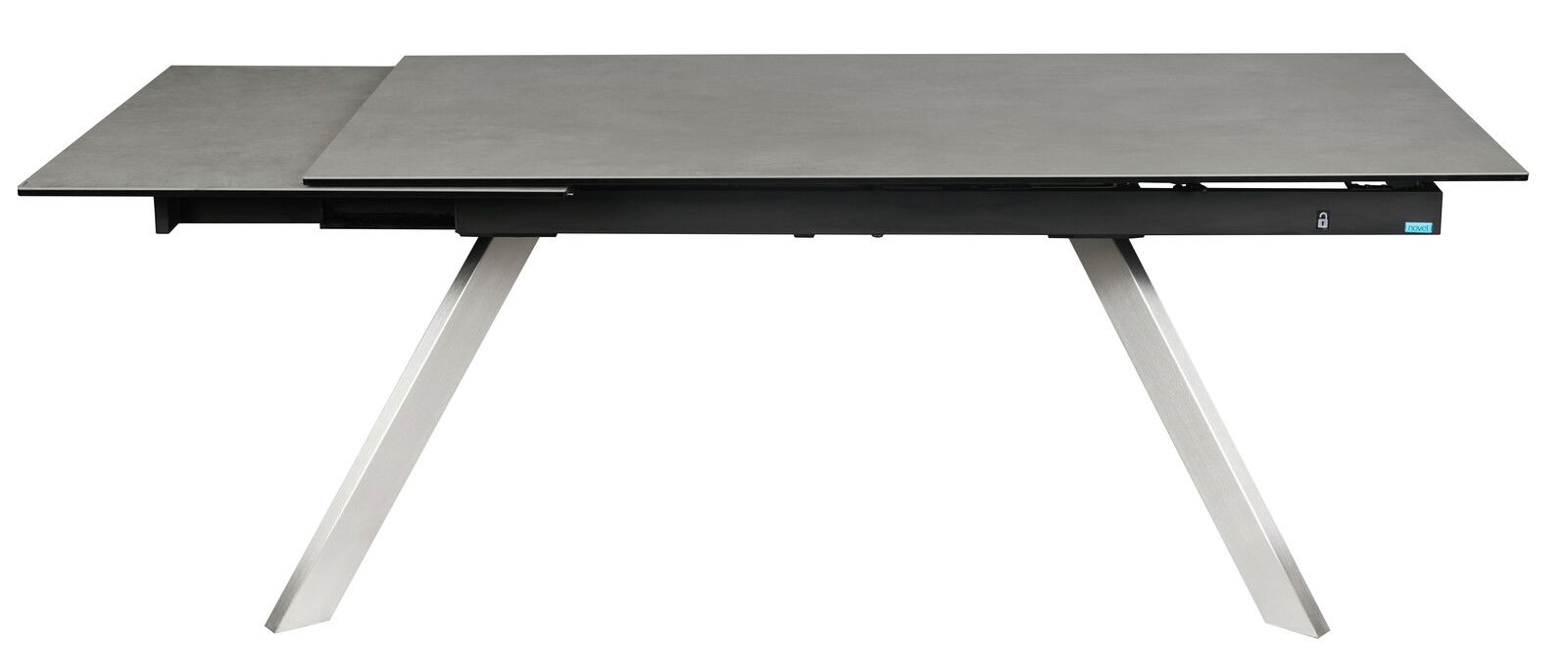 Novel Eettafel ATLANTA Moderner Esstisch mit grauer Tischplatte und schrägen Metallbeinen, seitliche Perspektive