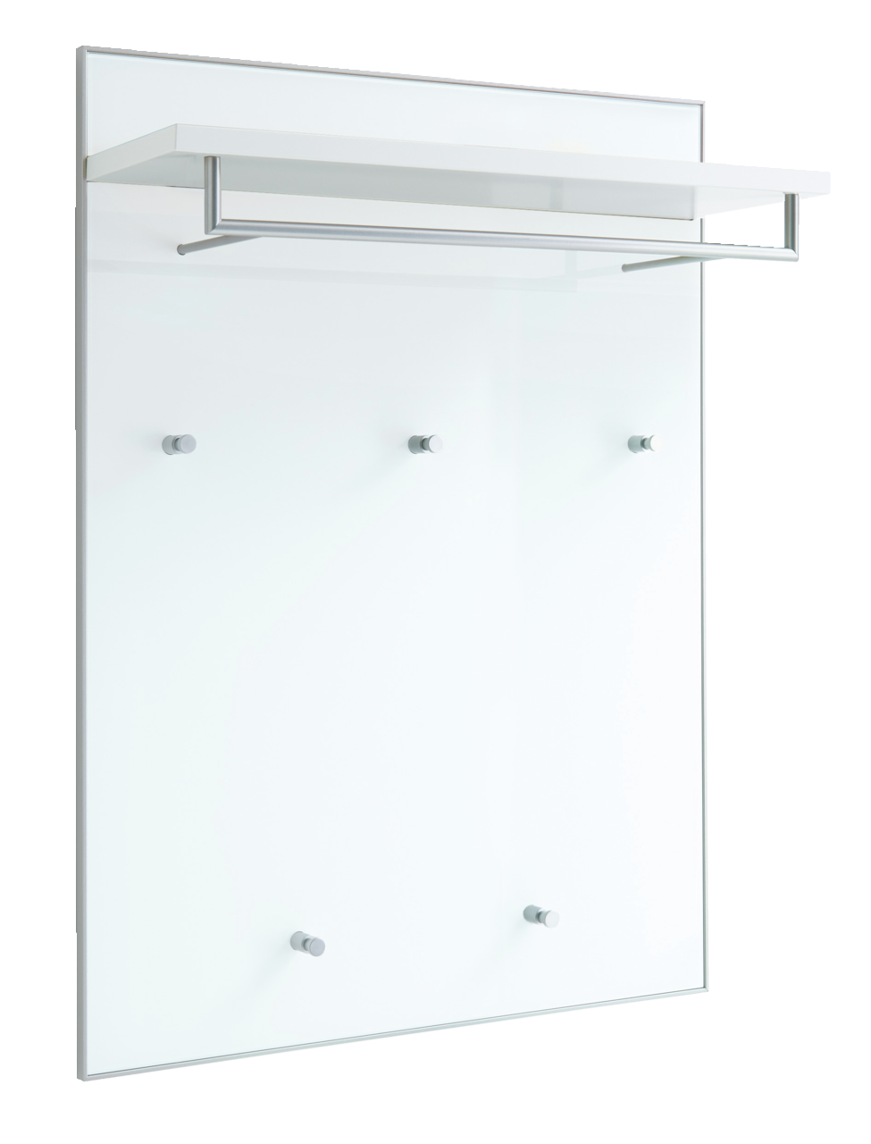 VOSS Garderobenpaneel SANTINA Modernes Garderobenpaneel aus Glas mit fünf Haken und einer Ablage, seitliche Perspektive