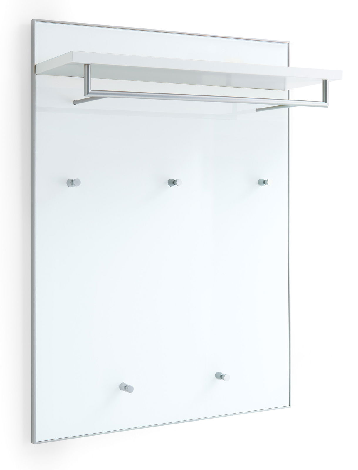 VOSS Garderobenpaneel SANTINA Modernes Garderobenpaneel aus Glas mit fünf Haken und einer Ablage, seitliche Perspektive