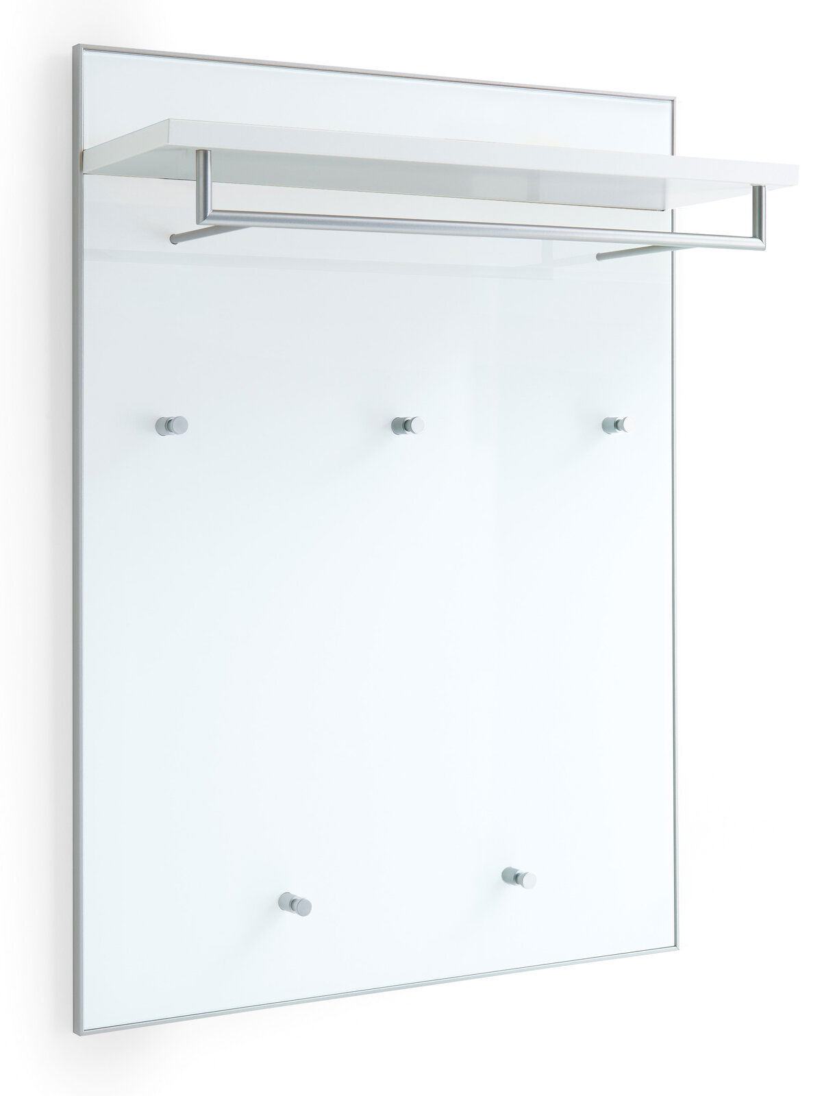 VOSS Garderobenpaneel SANTINA Modernes Garderobenpaneel aus Glas mit fünf Haken und einer Ablage, seitliche Perspektive