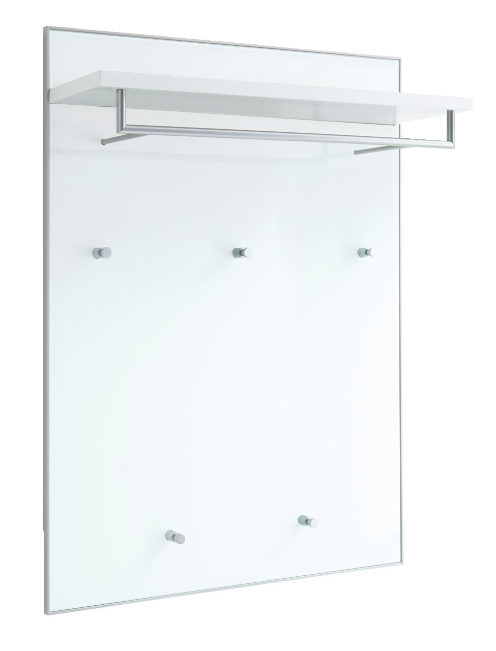 VOSS Garderobenpaneel SANTINA Modernes Garderobenpaneel aus Glas mit fünf Haken und einer Ablage, seitliche Perspektive