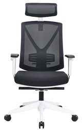 Moderner Drehstuhl mit Netzrückenlehne und Kopfstütze, Vorderansicht