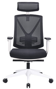 Moderner Drehstuhl mit Netzrückenlehne und Kopfstütze, Vorderansicht