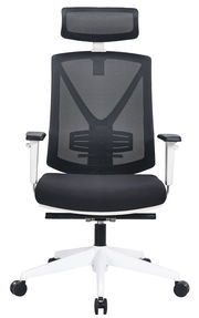 Moderner Drehstuhl mit Netzrückenlehne und Kopfstütze, Vorderansicht