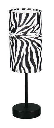 Tischleuchte mit Zebramuster, seitliche Perspektive