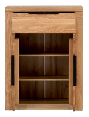 Schuhschrank aus Holz mit zwei offenen Türen und einem Schubfach, Frontalansicht