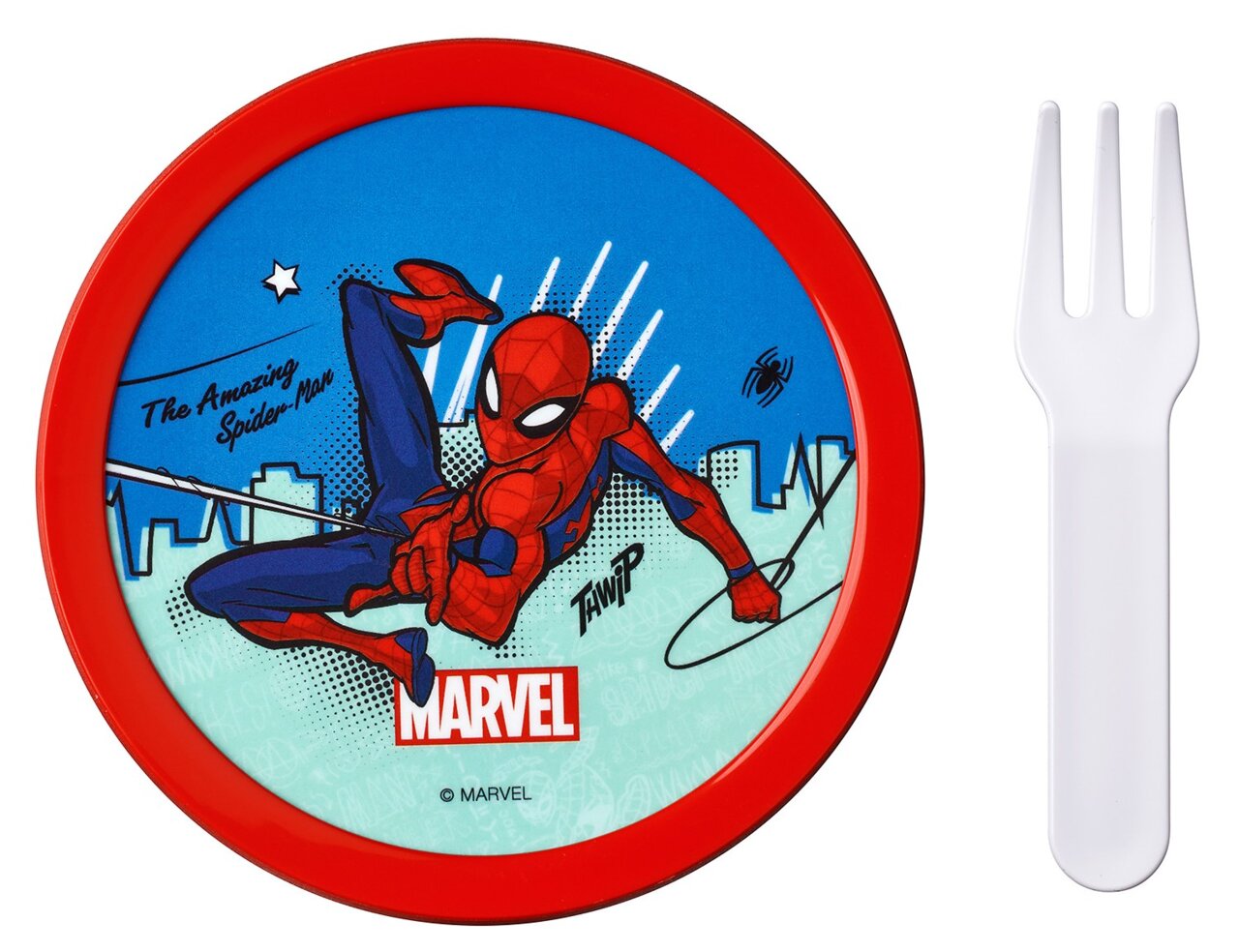 Spiderman-lunchset met bord en vork, vooraanzicht