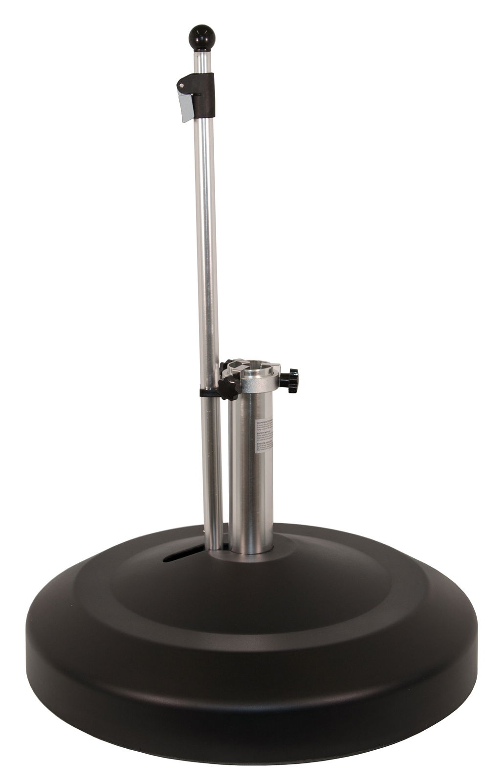 Schwarzer Schirmständer mit silbernem Rohr, seitliche Perspektive