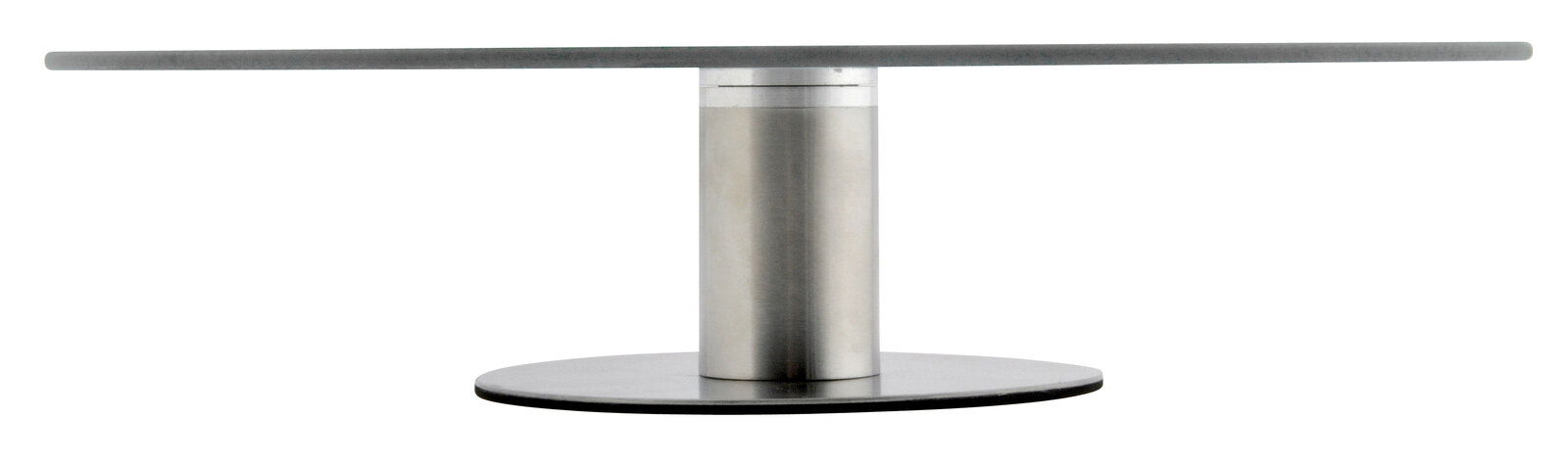 Moderne Tortenplatte aus Metall mit zylindrischem Sockel, seitliche Perspektive