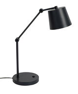 Schwarze Schreibtischleuchte mit verstellbarem Arm, seitliche Perspektive