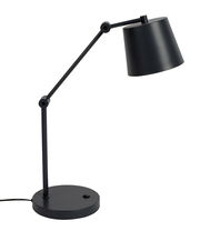 Schwarze Schreibtischleuchte mit verstellbarem Arm, seitliche Perspektive