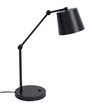 Schwarze Schreibtischleuchte mit verstellbarem Arm, seitliche Perspektive
