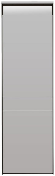 Frontansicht eines modernen, grauen Garderobenschranks mit klaren Linien und minimalistischer Gestaltung.
