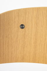 Nahaufnahme einer Holzoberfläche mit sichtbarer Schraube, perspektivisch von vorne aufgenommen.