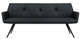 Schwarze moderne Bank mit Armlehnen und schrägen Beinen, Vorderansicht