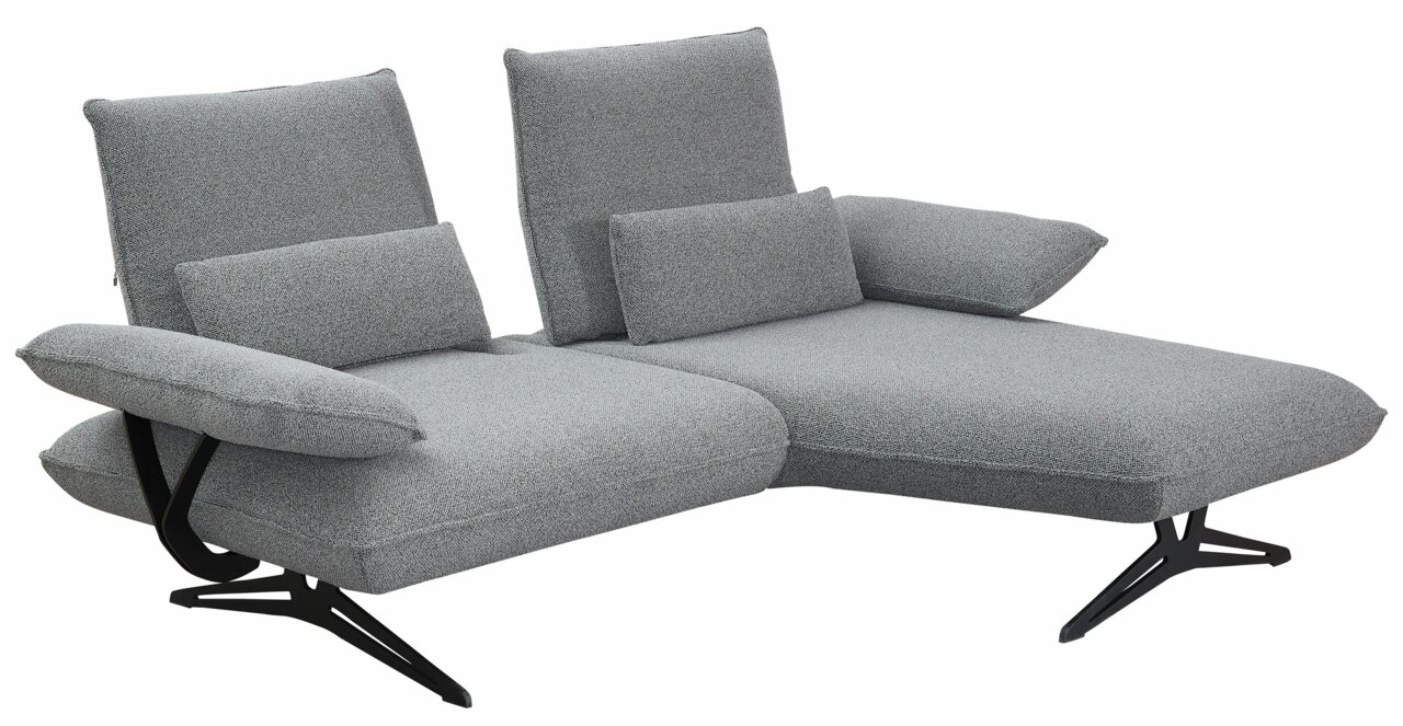 Graue Longchairkombination mit verstellbaren Rückenlehnen und Armlehnen, seitliche Perspektive
