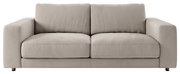 Zweiersofa in beige aus der Vorderansicht mit breiten Armlehnen und geripptem Stoffbezug.